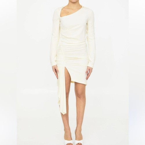OFF WHITE Abito drappeggiato in crepe di viscosa bianco sporco taglia 42 US 6 $895