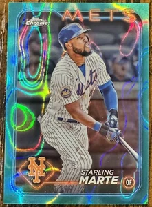 2024 Topps Chrome Aqua Lava Refractor #257 Starling Marte New York Mets #/199 - Picture 1 of 2