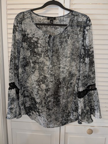 Camicetta Alyx nera e grigia marmo trasparente manica a campana XL