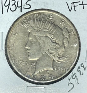 Dólar de plata de la paz 1934-S ~ en muy buen estado+ ~ bonita moneda ~ - Imagen 1 de 2