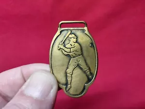 Antique Vintage Baseball Player Batter Keychain Brass Fob Charm - Picture 1 of 6