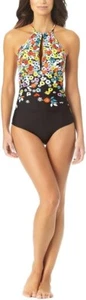 Anne Cole E2874 Women's Flower Field Print Key Hole High Neck Swimsuit Multi 16 - Picture 1 of 4