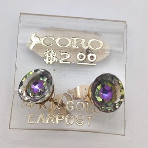 Vintage Coro irisierend grün lila Klarglas 14K Ohrstecker Ohrring - Bild 1 von 10