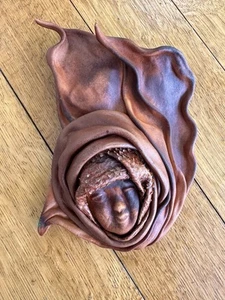 Vintage Genuine Leather Wall Art Mask Woman's Face Handcrafted Sculpture - Picture 1 of 5