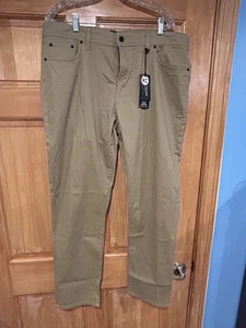 Pantalones elásticos Kenneth Cole para hombre talla 38x32 calce ajustado 5 bolsillos caqui oscuro nuevos con etiquetas - Imagen 1 de 7