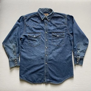 Vintage Big Mac Shirt Mens Large Blue Western Denim Pearl Snap Workwear Yoke - Picture 1 of 16