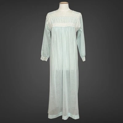 Camisón lencería vintage años 70 Christian Dior para mujer S azul pálido ribete de encaje largo Foto 1 de 4