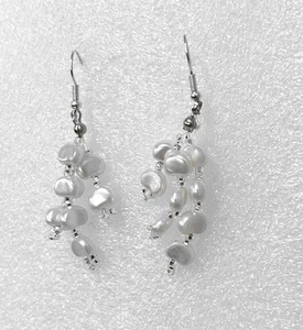 2.5" Dangle Earrings By Scrapditty Ditty Faux Pearls on Silver Tone Hooks - Picture 1 of 2