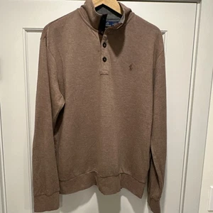 Polo Ralph Lauren Mens Button Up Sweater Brown With Dark Brown Trim Pony Size M - Picture 1 of 13