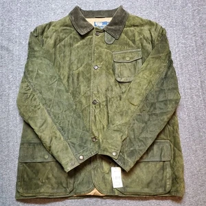 VINTAGE POLO RALPH LAUREN QUILTED SUEDE LEATHER HUNTING JACKET MENS 2XL GREEN - Picture 1 of 8