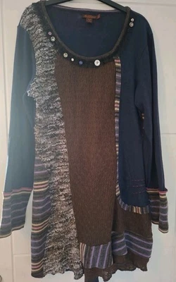 Joe Browns Mix It Up Navy And Brown Tiered Tunic Dress Size 16 Lace Jewelled VUC - Image 1 of 4