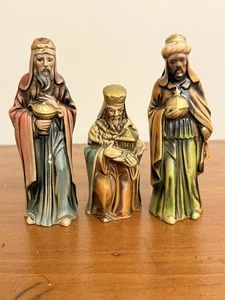 Vintage Krippe Weise Männer Figuren 3er Set Pappmaché Komposit Harz 5" Japan - Bild 1 von 21