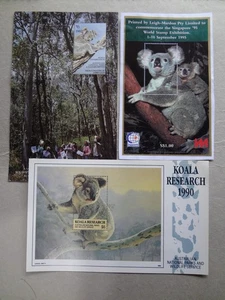 1990s 3X KOALA RESEARCH MINI SHEETS MUH (NATIONAL PARKS AND WILDLIFE) - Picture 1 of 3