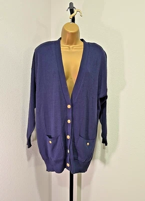 Cárdigan Suéter Mezcla Lana Corderos Mujer M Bolsillos Costero Abuela Oficina Carrera Foto 1 de 4