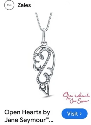 Colar Jane Seymour corações abertos diamante acentuado anjo WING 925 SS MRP-$219 - Imagem 1 de 4