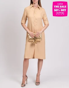 RRP€1040 JIL SANDER Shirt Dress FR32 US0 UK4 XXS Beige Collared Made in Italy - Picture 1 of 8