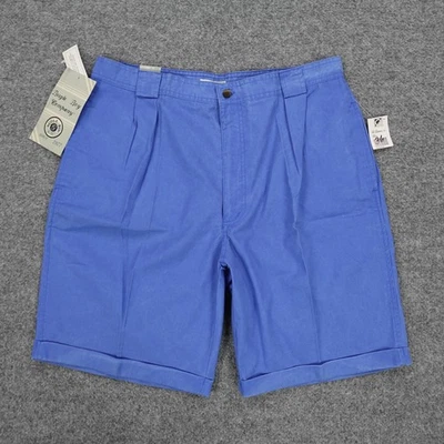 Vintage Bugle Boy Shorts Mens 36 Blue Chino Pleated Cuffed Preppy 90s 90AWWWJ4 - Image 1 of 4