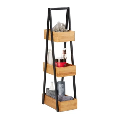 Badregal bambus Leiterregal Ablageregal Küchenregal schmal 3 Ablagen natur - Bild 1 von 4