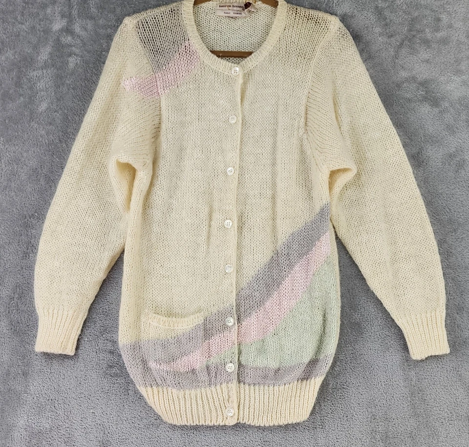 Suéter Lauren Hansen Mujer Mediano Crema Abotonada Telar a Mano Cárdigan Vintage Foto 1 de 4