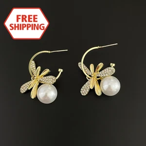 Elegante Perlen Strass Blütenblatt Ohrringe - Geometrisch Metall Tropfen Modeschmuck - Bild 1 von 4