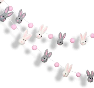 Easter Felt Garland Wool Rabbit Pom Pom Banner,Handmade Bunny Ball Garland for E - Picture 1 of 16