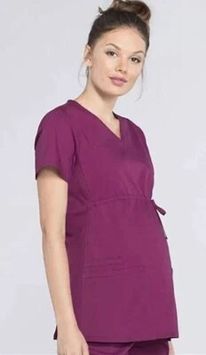 Cherokee #WW685 V-Neck Maternity Scrub Top in "Wine" Size XS - Image 1 of 4