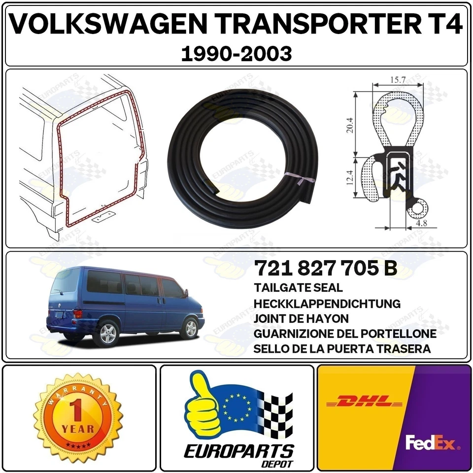 Volkswagen EuroVan T4 1992-2003 puerta trasera puerta levadiza sello resistencia a la intemperie 721827705B Foto 1 de 4