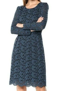 Lark & Ro Women's Long Sleeve Lace Fit and Flare Dress, Marine Blue/Black size 2 - Picture 1 of 11