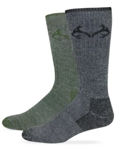 Realtree Men's Merino Wool Blend Socks, 2 Pack Large 9-13 Boot Sock - Picture 1 of 1