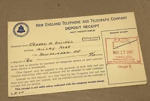 Bill Payment Receipt New England Telephone and Telegraph Co. 1947 - Picture 1 of 4