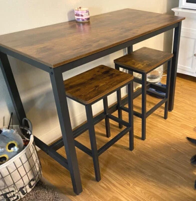 Breakfast Bar Table And Stools Kitchen Dining Room Industrial Furniture Set - Image 1 of 4