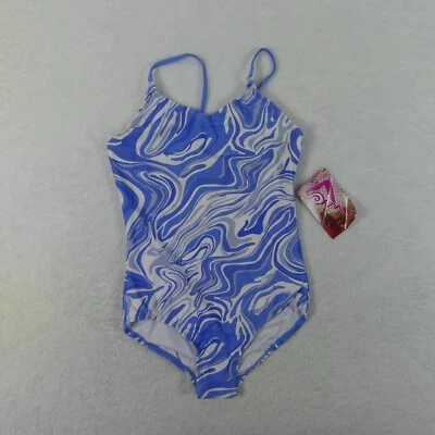 Kanu Surf Swimsuit Girls 12 Blue White Swirls One Piece Gigi 1127 - Image 1 of 4