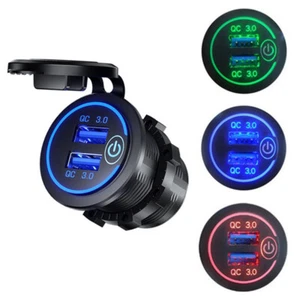 Fast Charger LED Waterproof QC3.0 Socket 12V Dual USB Car Outlet Power Voltmeter - Picture 1 of 16