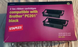 NUEVO Cartucho de cinta de fax Staples 2-pk compatible con Brother PC201 negro SFB-352C - Imagen 1 de 1
