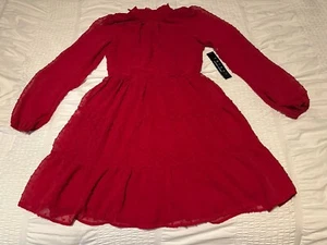 Trixxi Red Swiss Dot Long Sleeve For Flare Dress Women’s Jrs Medium NWT - Picture 1 of 10