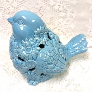 Blue Bird CERAMIC Accent Lamp NIGHT LIGHT Daisies JAY BIRD Fast Ship - Picture 1 of 17