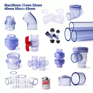 Clear PVC Fittings Elbows/TEEs/Couplings/Male Adapters /Caps /Unions/Ball Valves - Picture 1 of 20