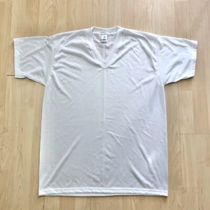 Camicia vintage CoolMax Cal Cru L bianca bianca bianca made USA maglietta tinta unita anni 90 nuova senza etichette - Foto 1 di 7