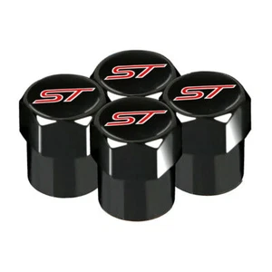 Black ST Wheel Valve Caps. Fiesta Focus EcoSport Kuga Mondeo Puma Explorer etc - Picture 1 of 5