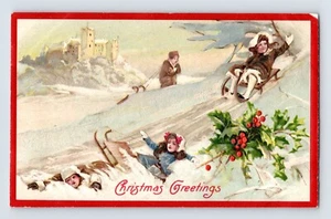 Postcard Christmas Children Sled Snow 1910s Unposted Divided Back - Picture 1 of 2