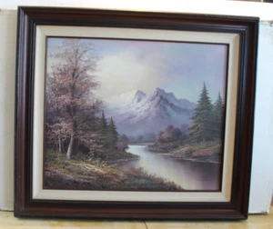 Vintage 1987 L. Harding Painting Oil On Canvas Landscape Mountains 31x27 Framed. - Picture 1 of 10