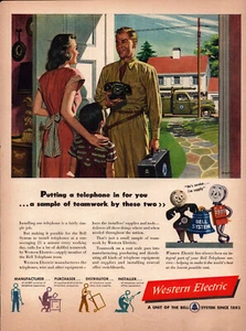 Western Electric Bell System Telephone Installer Mom & Kid Vintage Print Ad 1947 - Picture 1 of 4
