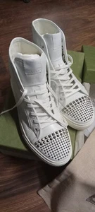 Gucci Nappaleder Nieten Zehe Hoch Sneaker Weiß 368647 Herren Größe 9,5 - Bild 1 von 8