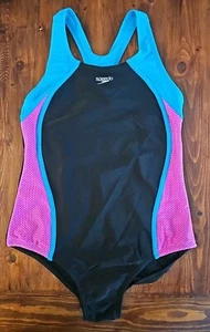 Speedo Girls Swim Suit, Black, Pink, Blue, Sz 14 - Picture 1 of 3