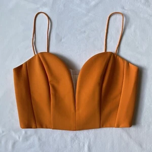 LN Top M orange Bustier Sweetheart verstellbar Mesh Tank Haken Ösen Struktur Cord - Bild 1 von 24