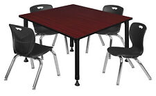 Kee 48" Square Height Adjustable Classroom Table & 4 Andy 12-in Stack Chairs