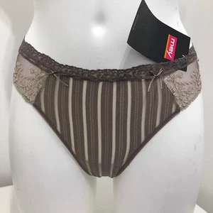 Mey Brown Lace Thong Knickers Pants Panties Stripes & Floral 49900 String - Picture 1 of 5