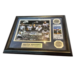 Seattle Seahawks Super Bowl XLVIII Champions gerahmte Erinnerungsstücke Token Ticket - Bild 1 von 8