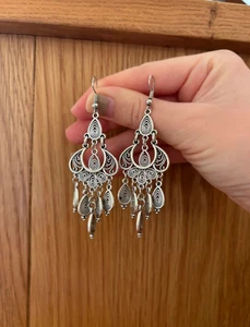 tibetan silver chandelier waterfall dangle hook earrings statement bohemian - Picture 1 of 2