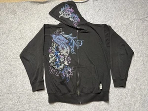 Vintage Silver Point Hoodie Herren Medium schwarz durchgehender Reißverschluss Grunge Cyber Goth Skater - Bild 1 von 8